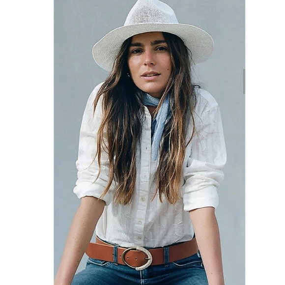 Anthropologie Top The Theresa Lace S PILCRO White Button Down Chic Hi-Low Shirt - Picture 2 of 16